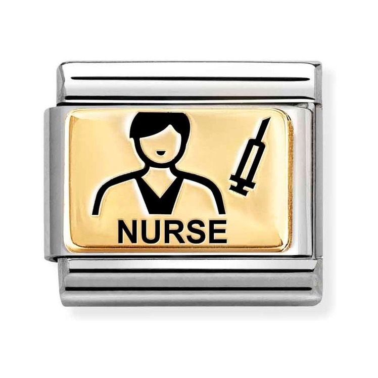 Nomination Composable Classic Charm Krankenpfleger - Edelstahl, Gold 750 Gelbgold, Emaille