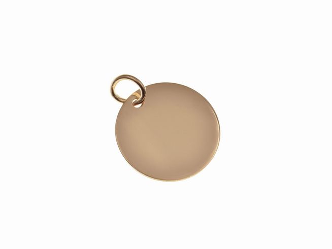 Gravurplatte Rund Anhänger aus Sterling Silber Roségold vergoldet, Durchmesser 1,4 cm, schlichtes Design von Juwelier Harnisch, ideal für personalisierte Gravuren.