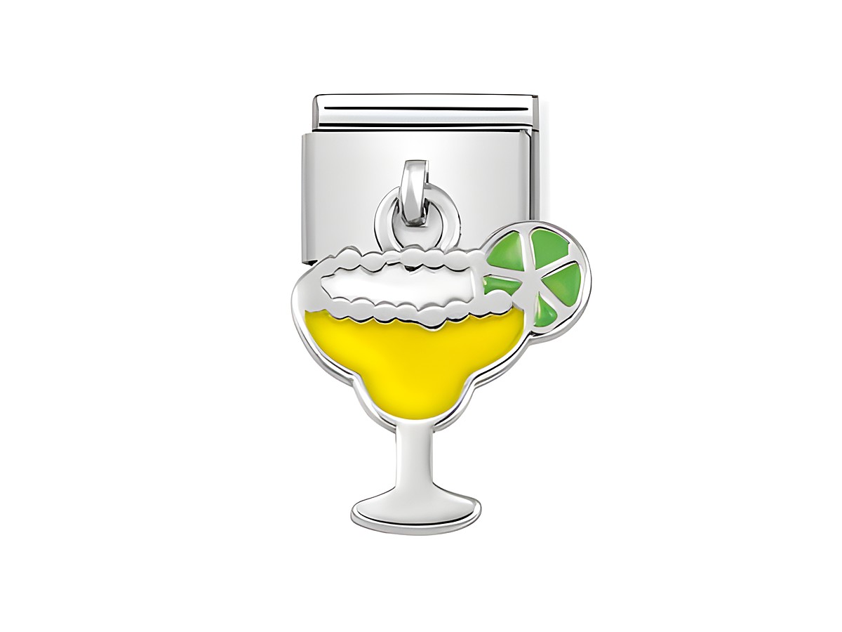 Charm in Form eines Cocktailglases mit gelbem Getränk, Schaum und Limettenscheibe, aus Silber, Hersteller Nomination, Classic - SilverShine 331805 09.