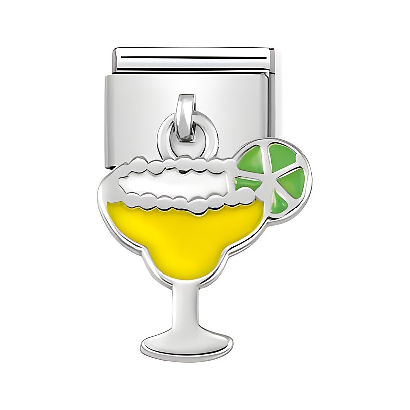 Charm in Form eines Cocktailglases mit gelbem Getränk, Schaum und Limettenscheibe, aus Silber, Hersteller Nomination, Classic - SilverShine 331805 09.