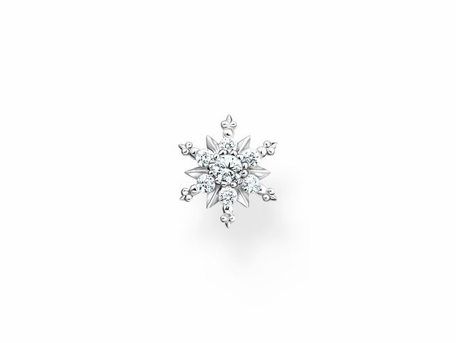 Ohrstecker von Thomas Sabo aus Sterling Silber in Form einer Schneeflocke mit Zirkonia-Steinen, Einzelstück, elegant und funkelnd, ideal für besondere Anlässe oder den Alltag.