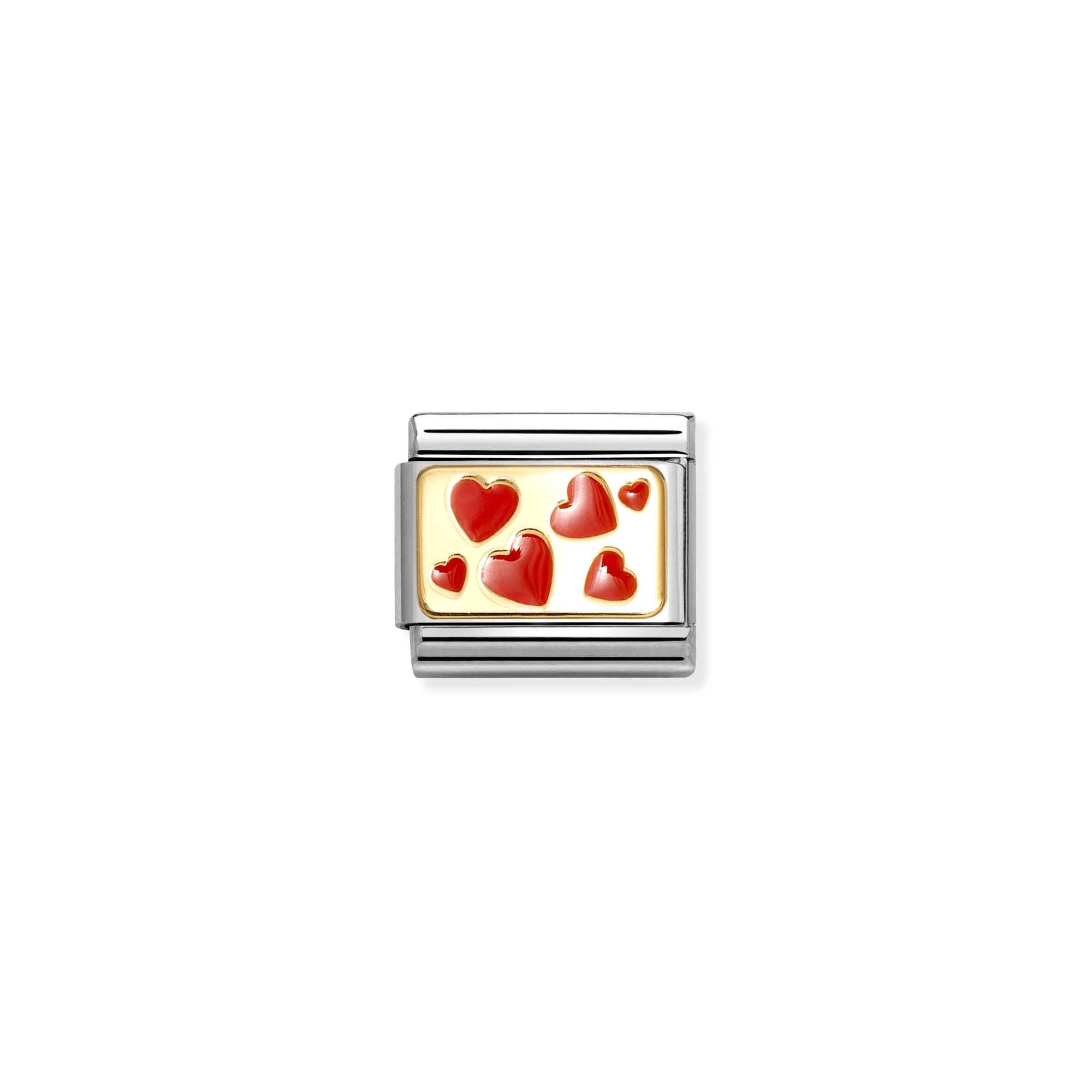 Nomination Composable Classic Charm Herzen rot - Edelstahl, Gold 750, Emaille