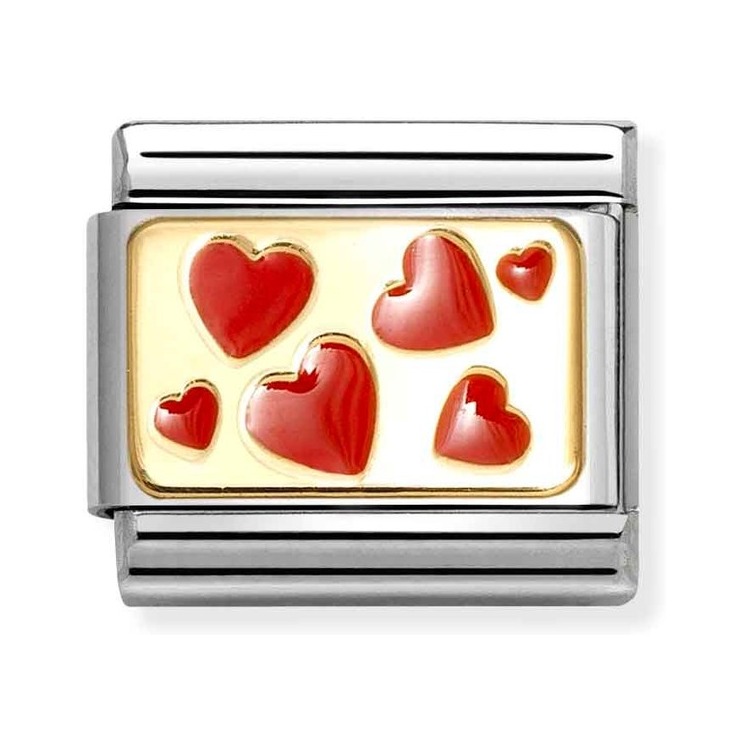 Nomination Composable Classic Charm Herzen rot - Edelstahl, Gold 750, Emaille