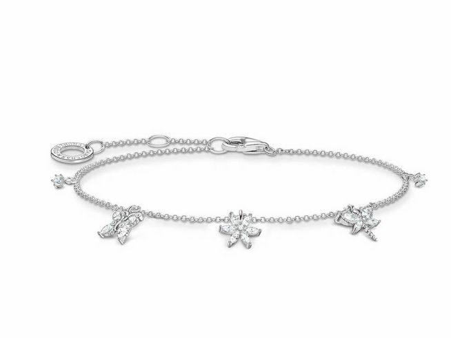 Schmales Armband aus Sterling Silber mit drei charmanten Schmetterlingen und Zirkonia in weiß, verstellbar von 16 bis 19 cm, Hersteller Thomas Sabo, Modell A2027-051-14-L19V.