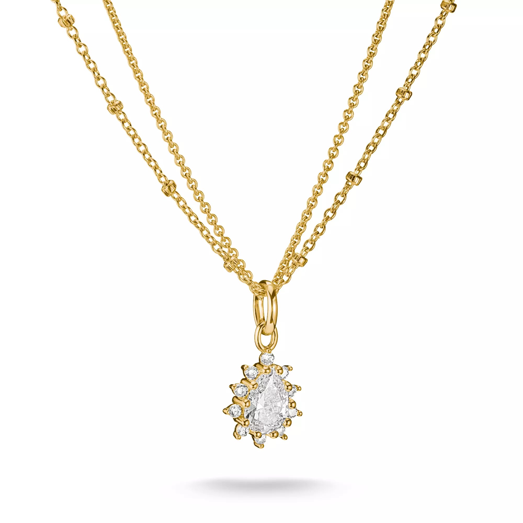 Thomas Sabo Doppelkette mit weißem Zirkonia in Tropfenform – vergoldet – 45 cm – Ansicht 2