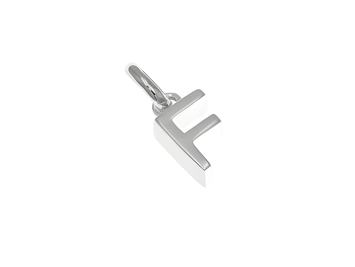Anhänger aus poliertem Sterling Silber in Form des Buchstabens F, hergestellt von Juwelier Harnisch. Elegantes Design, ideal für persönliche Schmuckstücke.