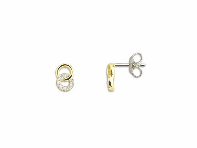 Xenox Sterling Silber Ohrringe XS3738GN in Gelbgold vergoldet mit funkelnden Zirkonia, elegantes und modernes Design, idealer Ohrschmuck für jeden Anlass.