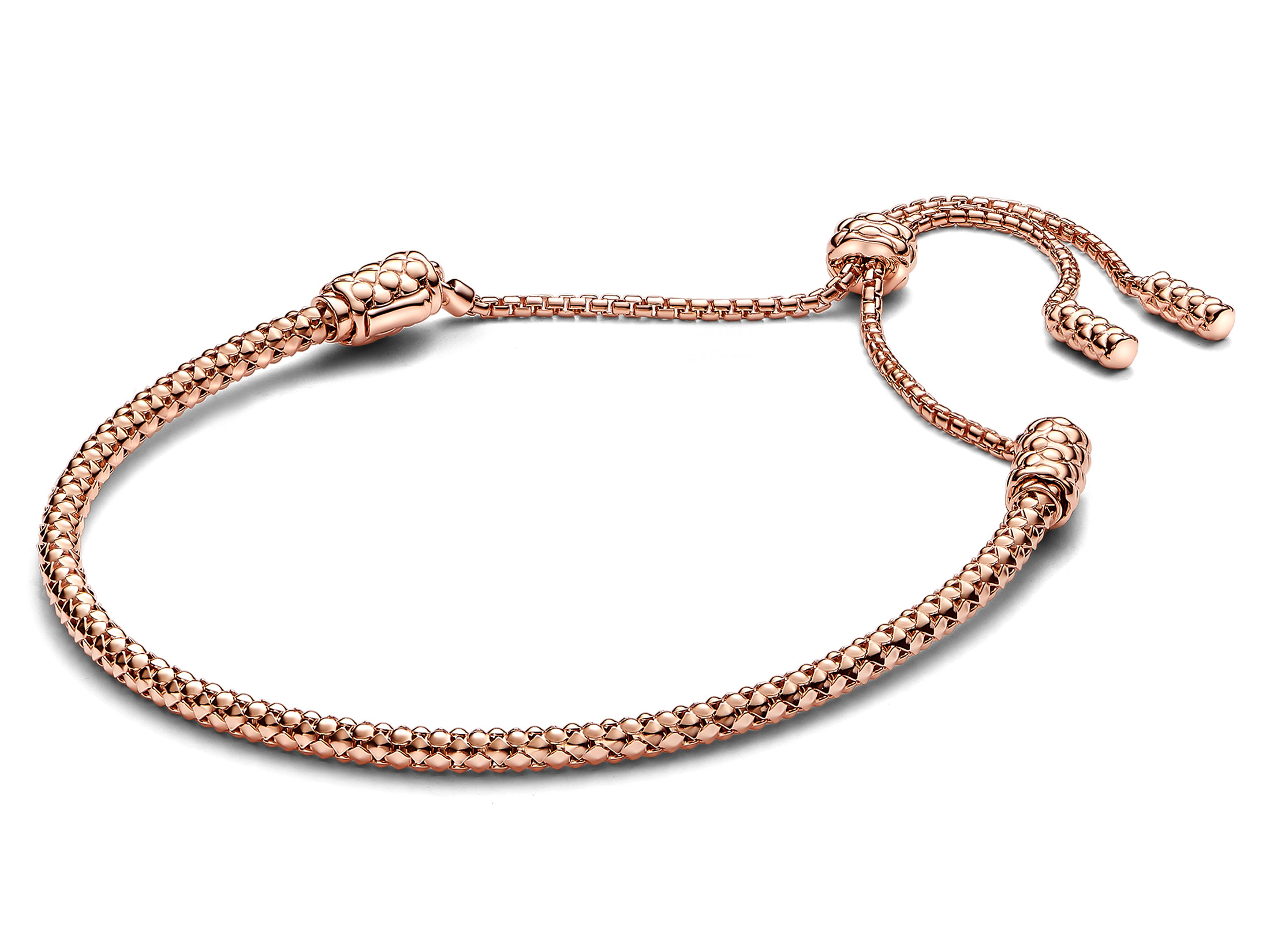 Verstellbares Nieten-Armband von Pandora in Roségold vergoldet, edel, elegant und bis 28 cm. Das feine Design eignet sich perfekt für jeden Anlass.
