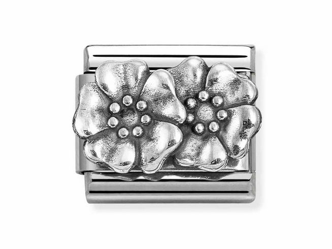 Bicolor Fassung aus Silber mit zwei auffälligen Blumenmotiven, verziert mit Zirkonia, von Nomination Classic Silber 330101 73, ideal für Schmuckliebhaber.