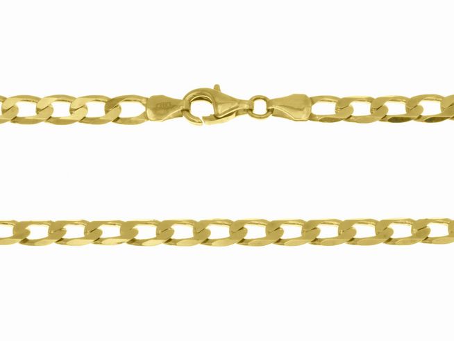 Panzerkette 333 aus Gelbgold mit einer Länge von 50 cm und einer Breite von 5,1 x 1 mm, hergestellt von Juwelier Harnisch, hochwertiger Verschluss für sicheres Tragen.