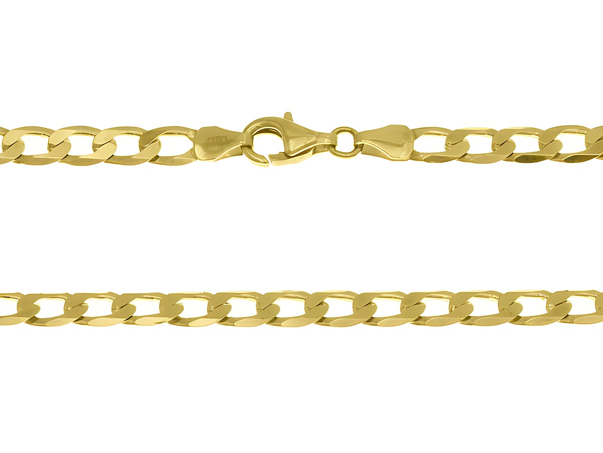 Panzerkette 333 aus Gelbgold mit einer Länge von 50 cm und einer Breite von 5,1 x 1 mm, hergestellt von Juwelier Harnisch, hochwertiger Verschluss für sicheres Tragen.