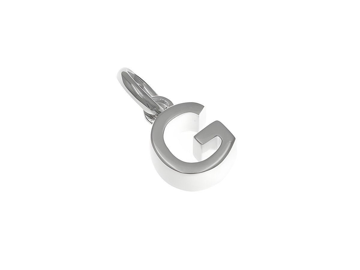 Anhänger aus Sterling Silber in Form des Buchstabens G, poliert und rhodiniert, hergestellt von Juwelier Harnisch. Ideal als persönliches Schmuckstück oder Geschenk.
