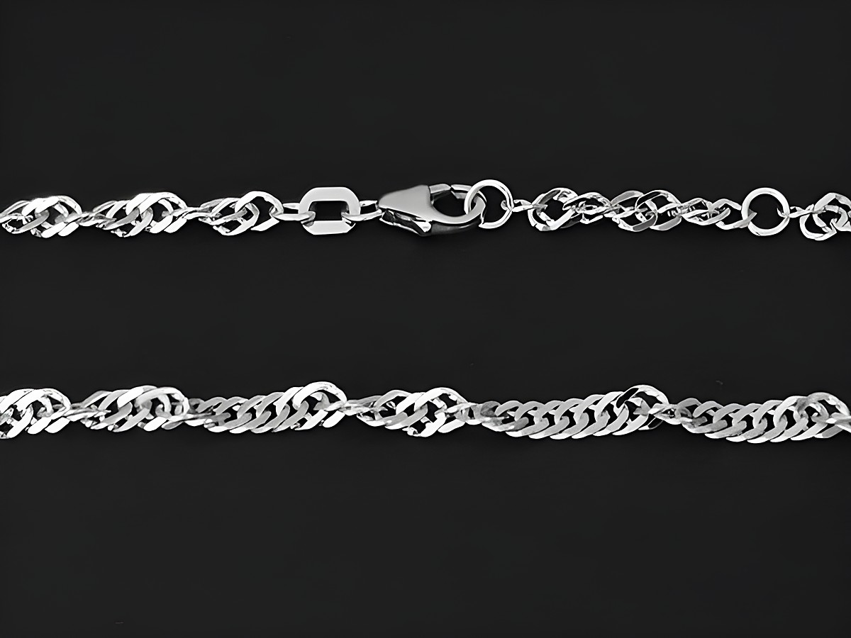 Silbernes Fußkettchen im Singapore-Stil von Juwelier Harnisch, Länge 23 bis 25 cm, mit Karabinerverschluss, klassisches Design, glänzende Oberfläche, ideal für jede Gelegenheit. – Ansicht 2
