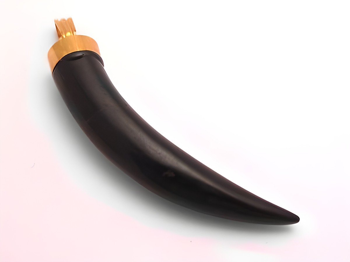 Zahn Fangzahn Onyx Anhänger goldfarben von Juwelier Harnisch, eleganter Anhänger mit Edelsteinen, ideal für modische Akzente, in klassischem Design.