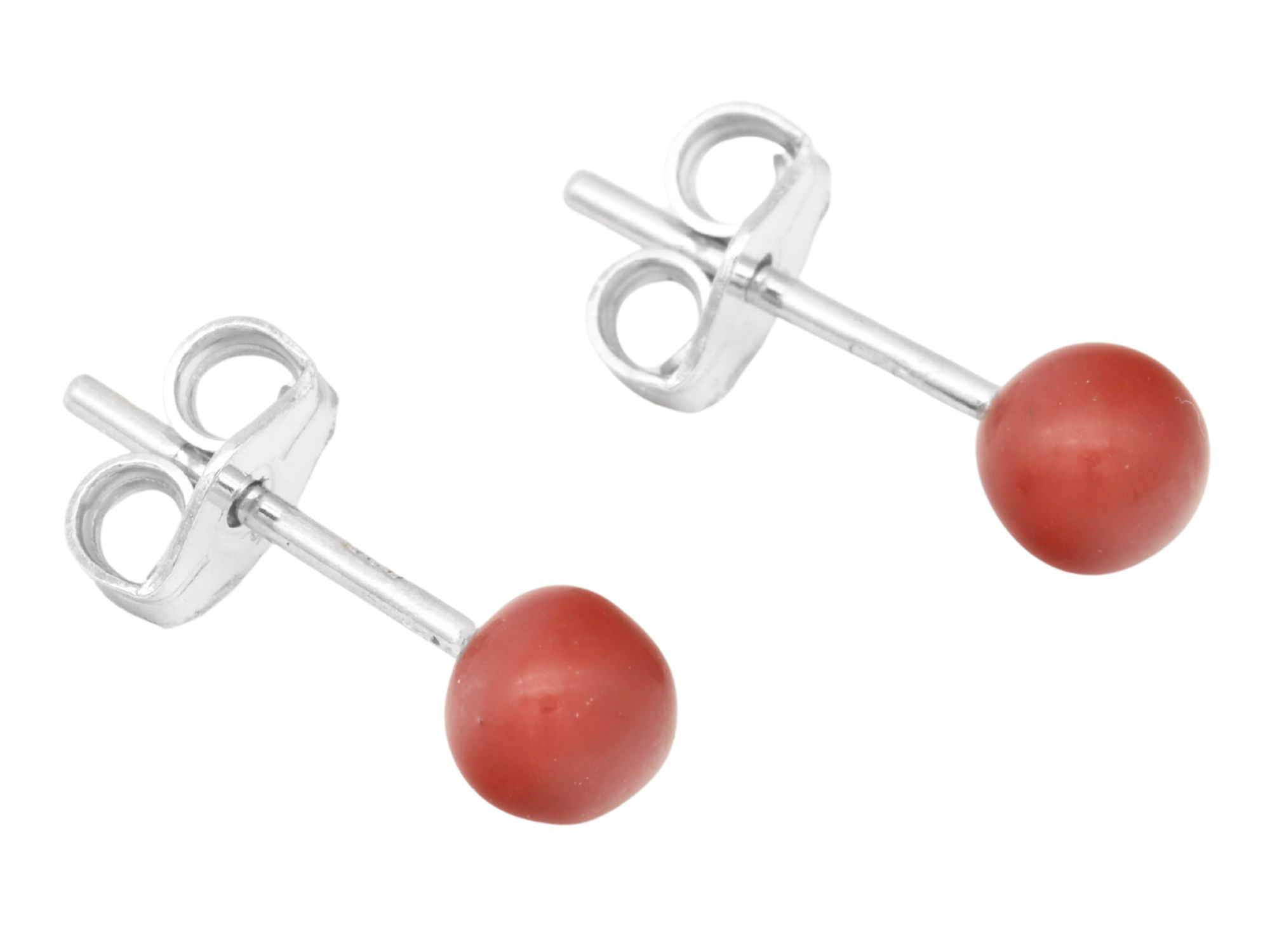 Ohrringe Ohrstecker Kugel - Sterling Silber 925 - poliert rhodiniert - Emaille Rot
