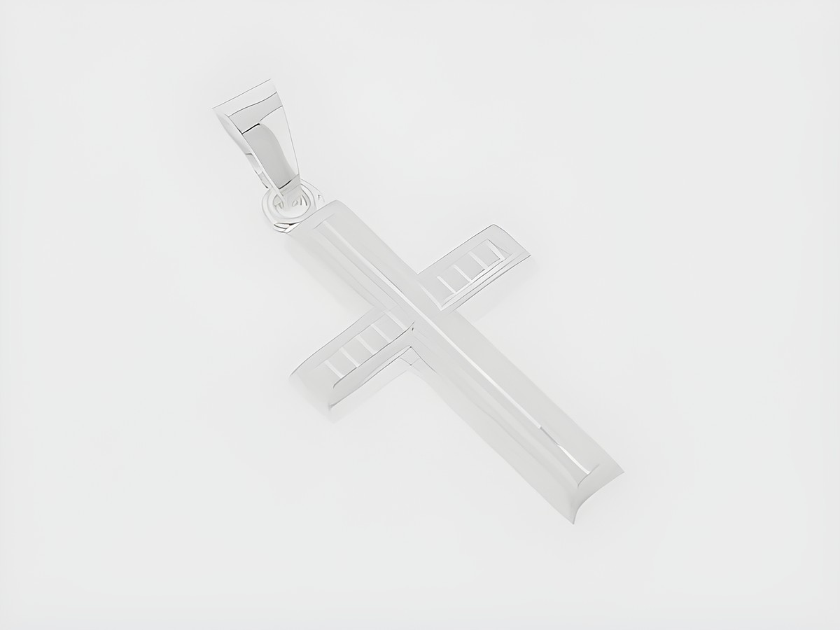 Kreuz Silber Anhänger modisch teilmattiert diamantiert Hersteller Juwelier Harnisch mit Muster.
