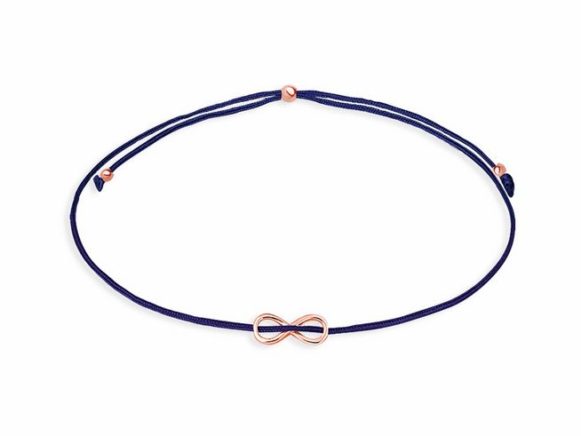 Xenox Sterling Silber Armband XS1670R CRAZY DAISY in Roségold Vergoldung mit Infinity Symbol auf blauer Schnur, elegant und modern designed, ideales Schmuckstück für jeden Anlass.