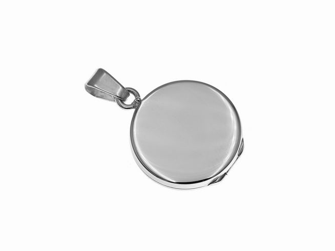 Rund silbernes Medaillon, reizend, mattiert und poliert, rhodiniert, Hersteller Juwelier Harnisch, ideal für persönliche Gravuren oder als elegantes Schmuckstück.