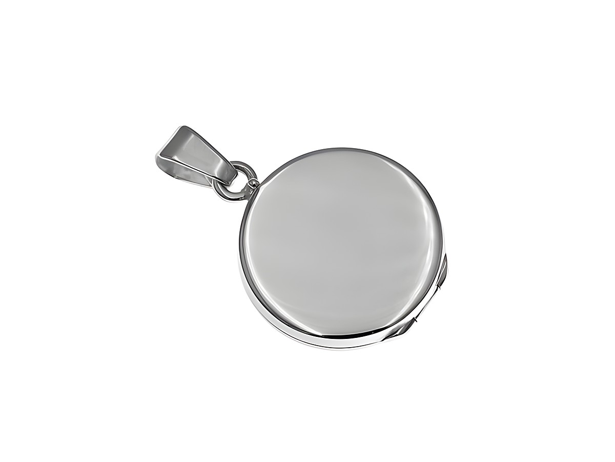 Rund silbernes Medaillon, reizend, mattiert und poliert, rhodiniert, Hersteller Juwelier Harnisch, ideal für persönliche Gravuren oder als elegantes Schmuckstück.