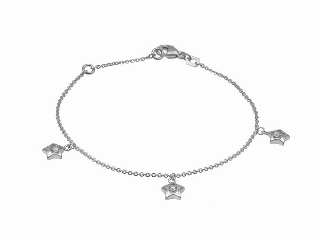 Armband in Silber rhodiniert mit drei doppelten Sternen und Zirkonia, Größen 14,5 cm und 17 cm, hergestellt von Juwelier Harnisch, ohne Stein.