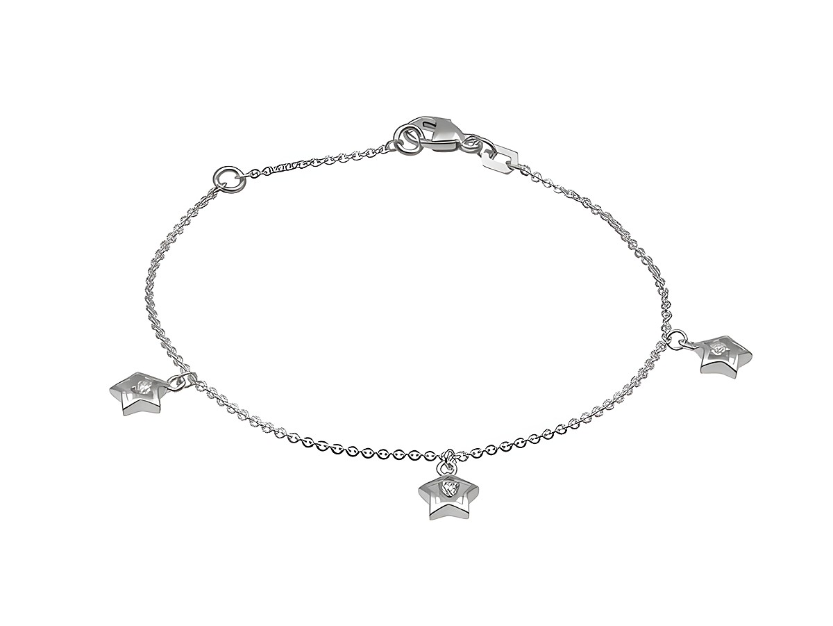 Armband in Silber rhodiniert mit drei doppelten Sternen und Zirkonia, Größen 14,5 cm und 17 cm, hergestellt von Juwelier Harnisch, ohne Stein.