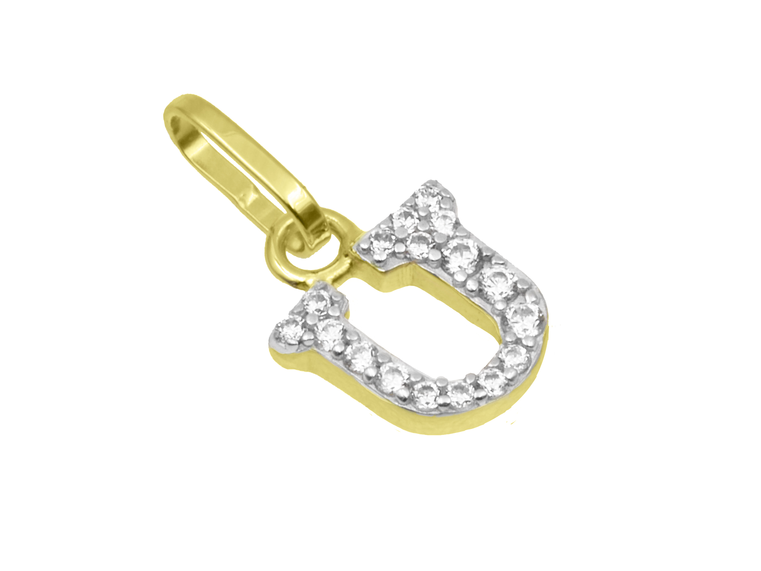 Buchstaben Anhänger - Buchstabe U - Sterling Silber Gelbgold Vergoldung - Zirkonia Buchstaben Anhänger U aus Sterling Silber mit Gelbgold Vergoldung und Zirkonia, Hersteller Juwelier Harnisch, ideal für persönliche Schmuckstücke oder Geschenke.