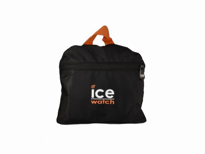ICE WATCH Rucksack in Schwarz mit orangefarbenem Akzent, faltbar und handlich, Maße 44 cm, ideal für unterwegs, mit Reißverschluss und praktischer Aufhängeschlaufe.
