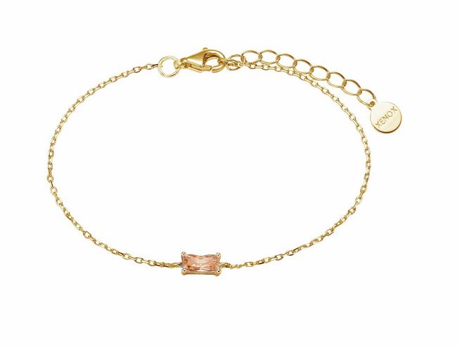 Xenox Sterling Silber Armband XS6032G in Gelbgold vergoldet mit Fancy Cut Karreekette und einem zarten Centerstein, geeignet für Handgelenke von 15 bis 20 cm.
