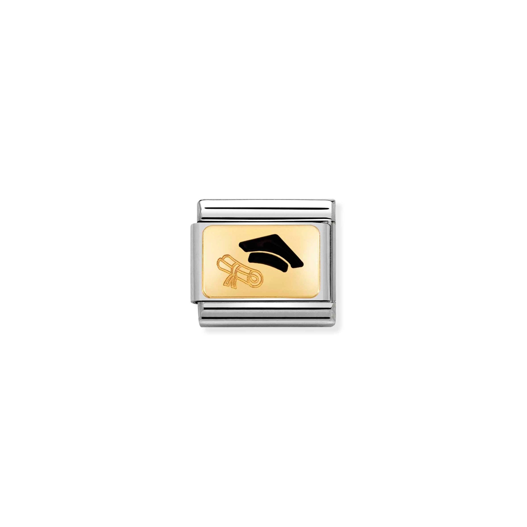 Nomination Composable Classic Charm Doktorhut Diplom schwarz - Edelstahl, Gold 750, Emaille