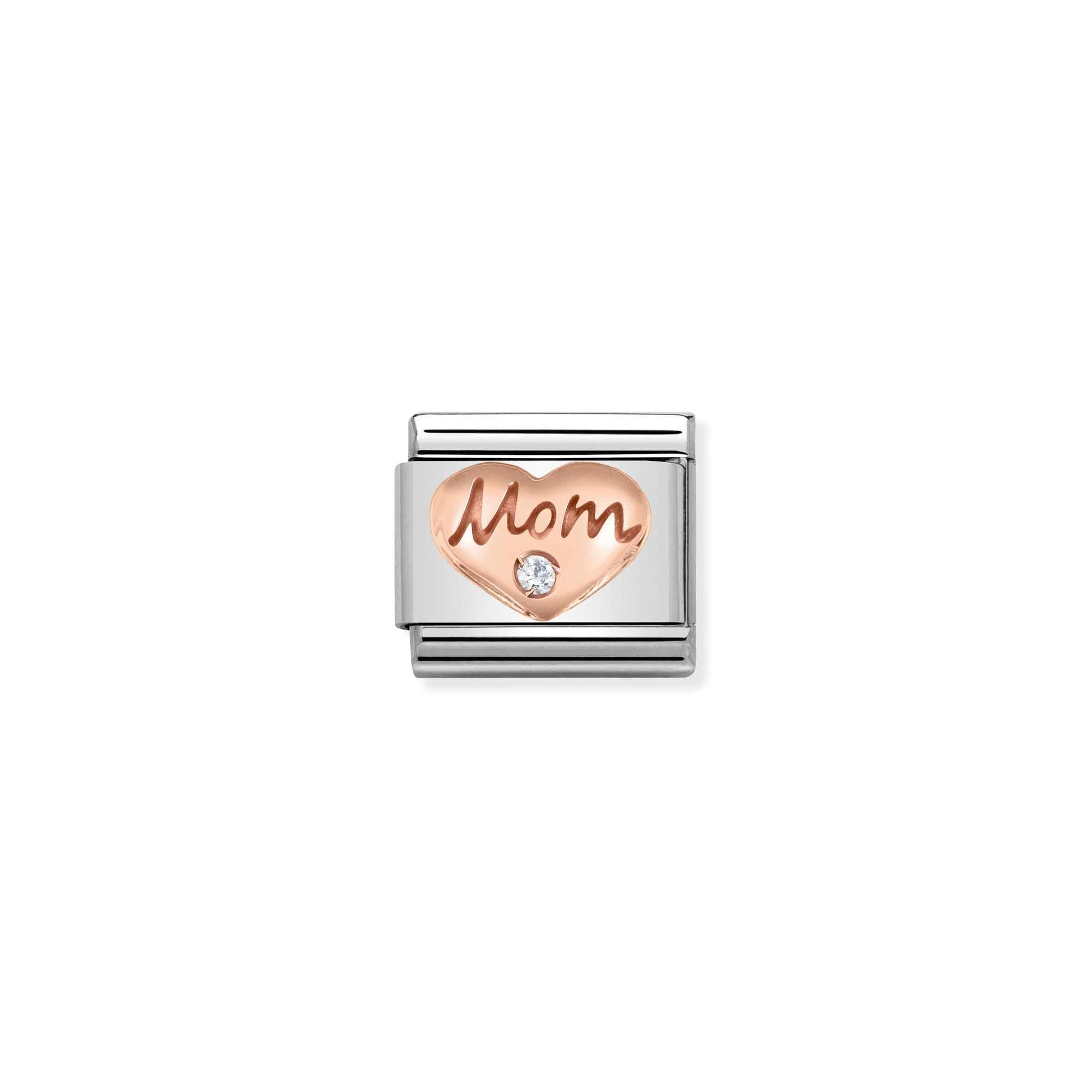 Nomination Composable Classic Charm Herz Mom - Edelstahl, Gold 375 Roségold, Zirkonia
