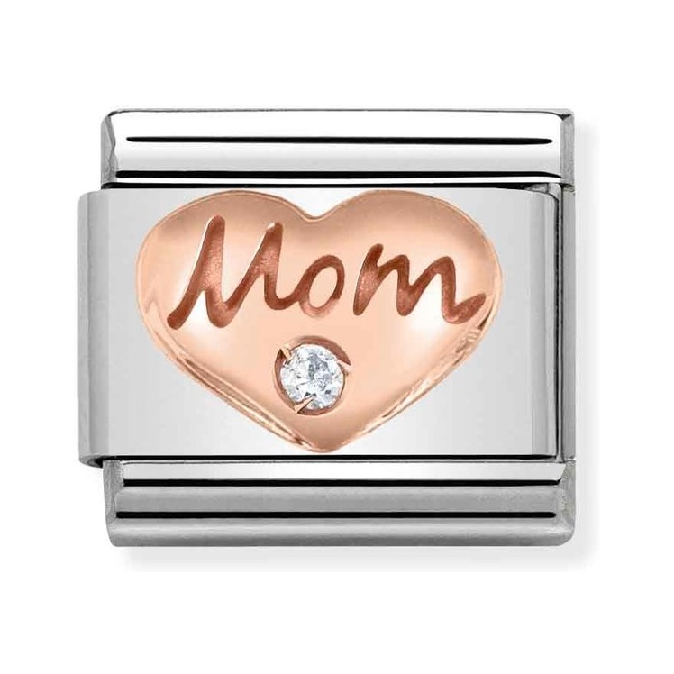 Nomination Composable Classic Charm Herz Mom - Edelstahl, Gold 375 Roségold, Zirkonia