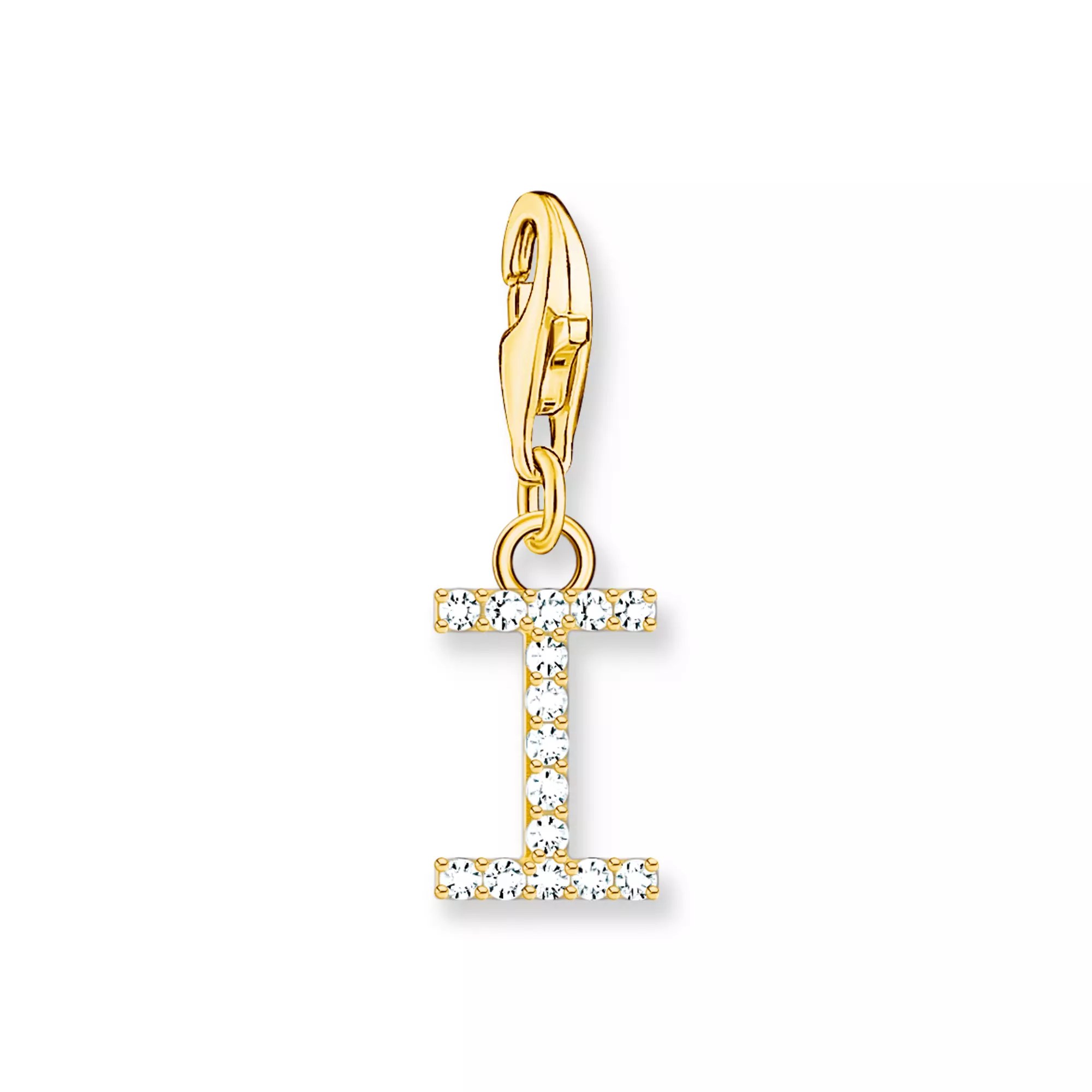 Thomas Sabo Charm-Anhänger - funkelnder Buchstabe I - Silber Gelbgold verg. & Zirkonia - Weiß