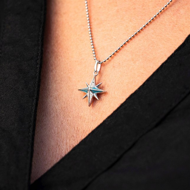 DUR Anhänger Kompassrose Blau - Sterling Silber - Strandsand + blauer Steinsand – Ansicht 2