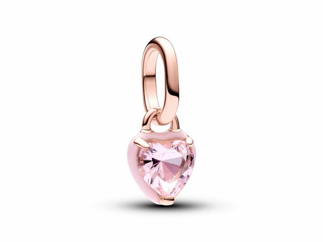 Rosafarbener Chakra-Herz Mini-Charm-Anhänger aus roségold vergoldetem Metall mit handgefertigtem pink-rosa Kristall, ideal für persönliche Schmuckkollektionen von Pandora ME.
