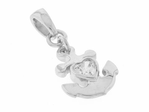 Silber Anhänger Glaube, Liebe, Hoffnung, rhodiniert mit Zirkonia in Herzform, stilisierte Ankerform, Hersteller Juwelier Harnisch, symbolisches Schmuckstück.