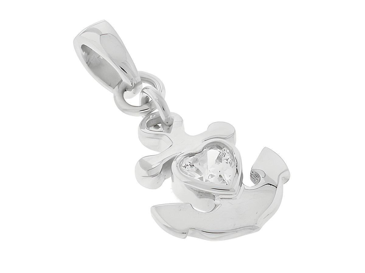 Silber Anhänger Glaube, Liebe, Hoffnung, rhodiniert mit Zirkonia in Herzform, stilisierte Ankerform, Hersteller Juwelier Harnisch, symbolisches Schmuckstück.
