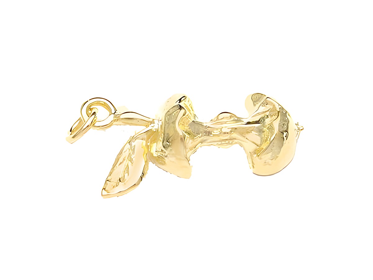 Anhänger mit Doublé Gold Auflage in Form des Restes eines Apfels, detailreich gearbeitet, Hersteller Juwelier Harnisch, ideal als Schmuckstück oder Geschenk.