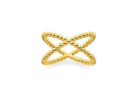 Silberner Ring von Thomas Sabo in Größe 54 mit gelbgoldenen Elementen, elegantes Design mit geschwungenen Formen und Perlenoptik, ideal für stilvolle Akzente.