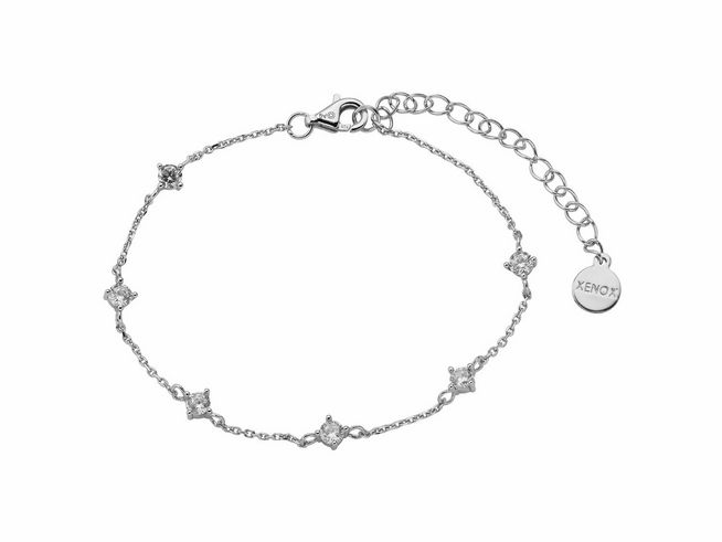 Xenox Sterling Silber Armband XS2037 in 15-20 cm mit KRAPPE SILBER, feine Kareekette, glänzende Elemente und Herstellerlogo. Ideal für eleganten Schmuck.