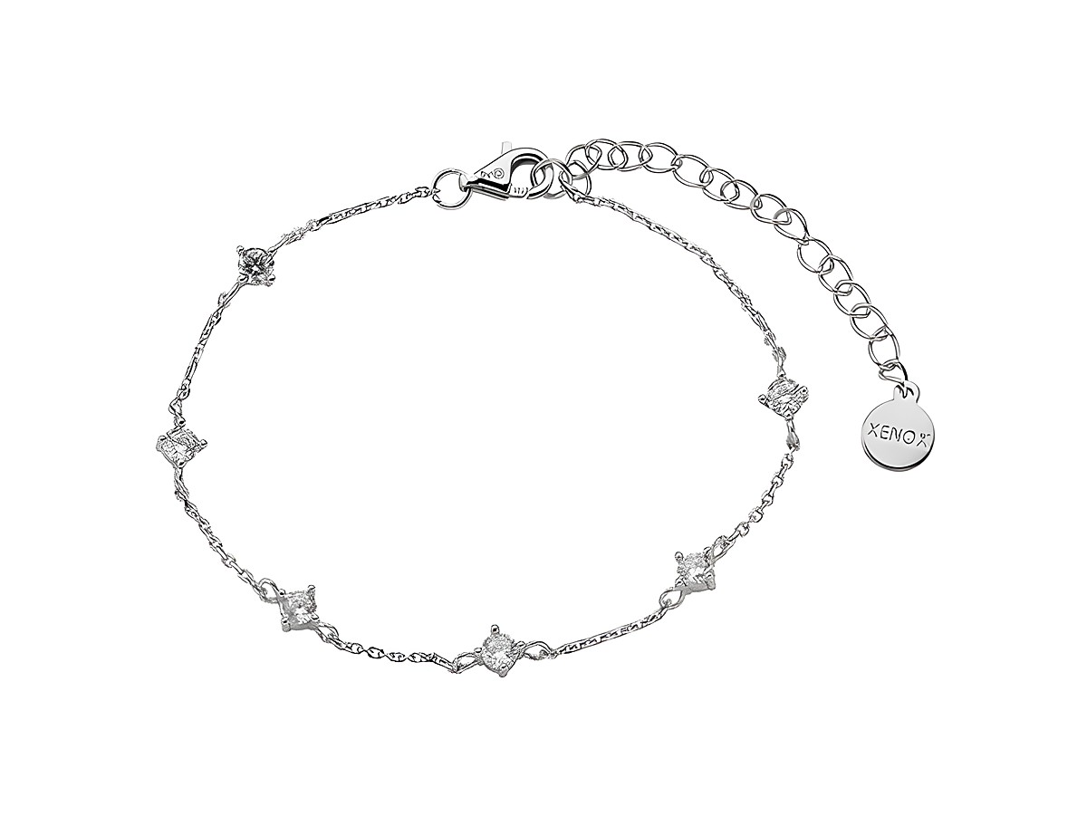 XENOX Sterling Silber Armband XS2037 in 15-20 cm mit KRAPPE SILBER, feine Kareekette, glänzende Elemente und Herstellerlogo. Ideal für eleganten Schmuck.