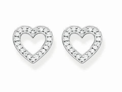 Ohrstecker aus Silber von Thomas Sabo in Herzform mit weißen Zirkonia, glänzende Oberfläche, elegante und funkelnde Akzente, ideal für jeden Anlass.