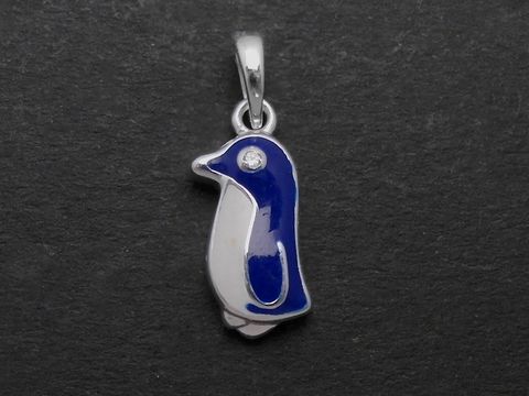 Silber Anhänger - Pinguin - weiß-blau tierisch - Zirkonia + Lack, Hersteller: Juwelier Harnisch, für Kinder. Elegantes und niedliches Design, ideal als Schmuckstück für junge Liebhaber von Tieren.