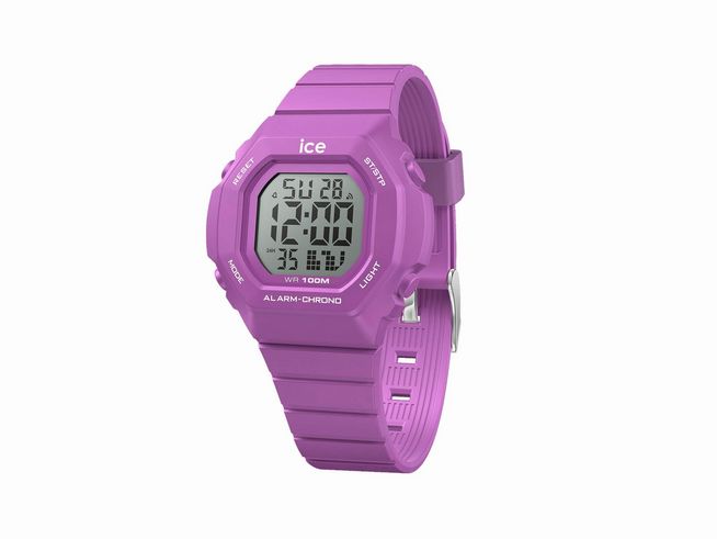 Ice Watch Uhr ICE digit ultra in der Farbe Lila, Modellnummer 022101 Small. Digitale Anzeige mit Alarm- und Lichtfunktion, wasserdicht bis 100 Meter, modernes Design.