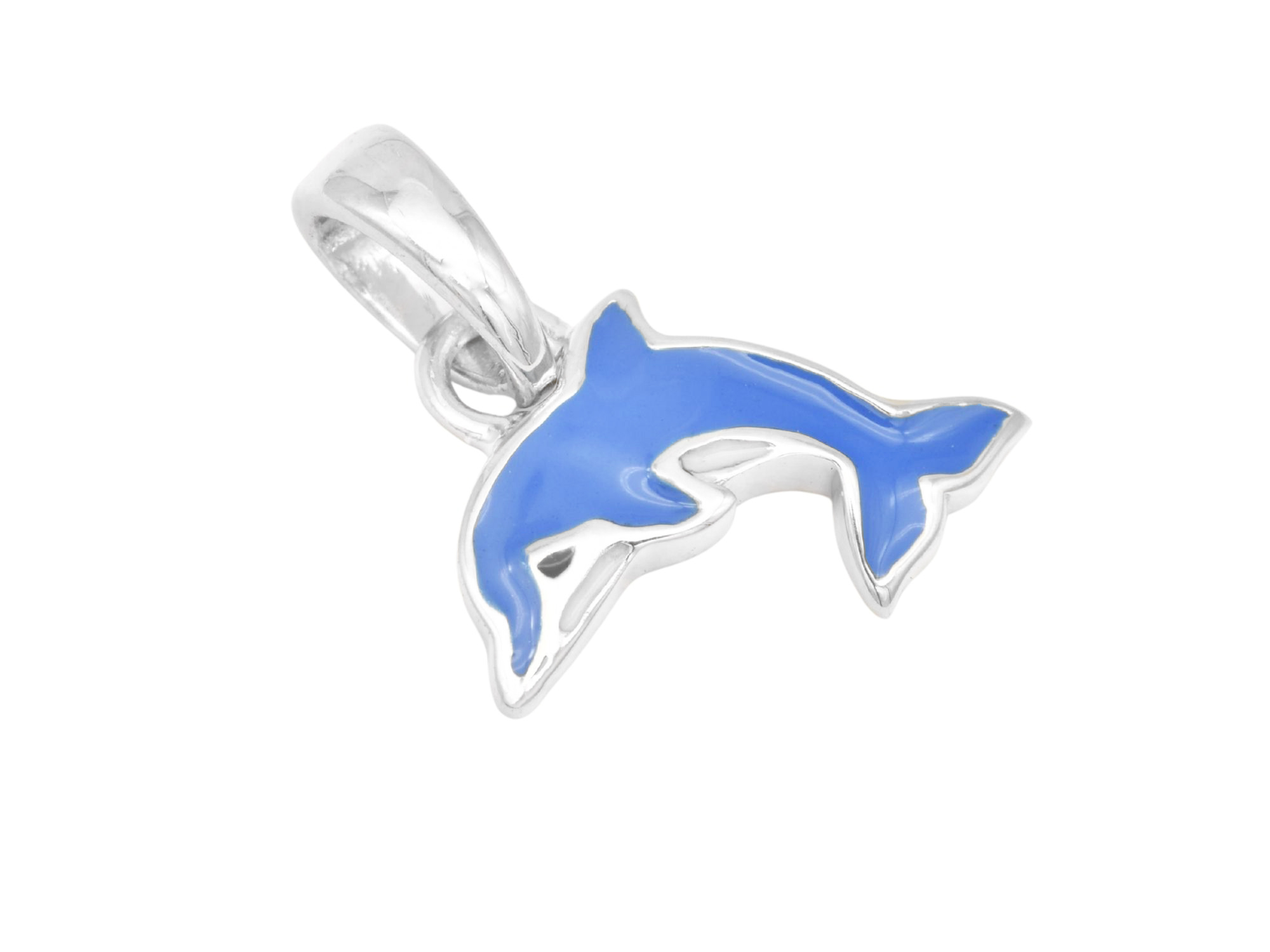 Anhänger Delfin Kinderschmuck - Sterling Silber poliert rhodiniert - Lack Blau
