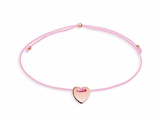 Xenox Sterling Silber Armband XS1671R CRAZY DAISY in Roségold vergoldet mit einem zentralen Herzanhänger und pinkem Band, ideal für einen verspielten Look.
