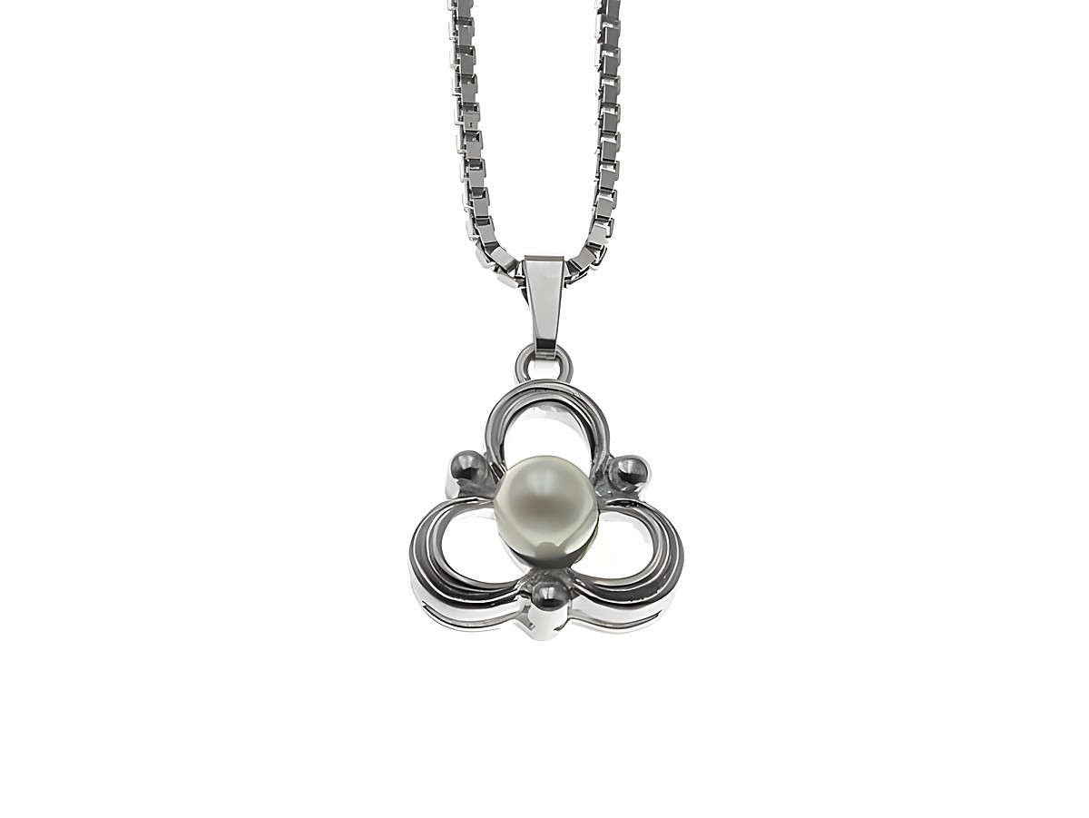 Kette mit zeitlosem Anhänger aus Sterling Silber, gefertigt vom Juwelier Harnisch, mit einer Zuchtperle im Zentrum, Länge 40 cm, dekorativ und elegant, ideal für besondere Anlässe.