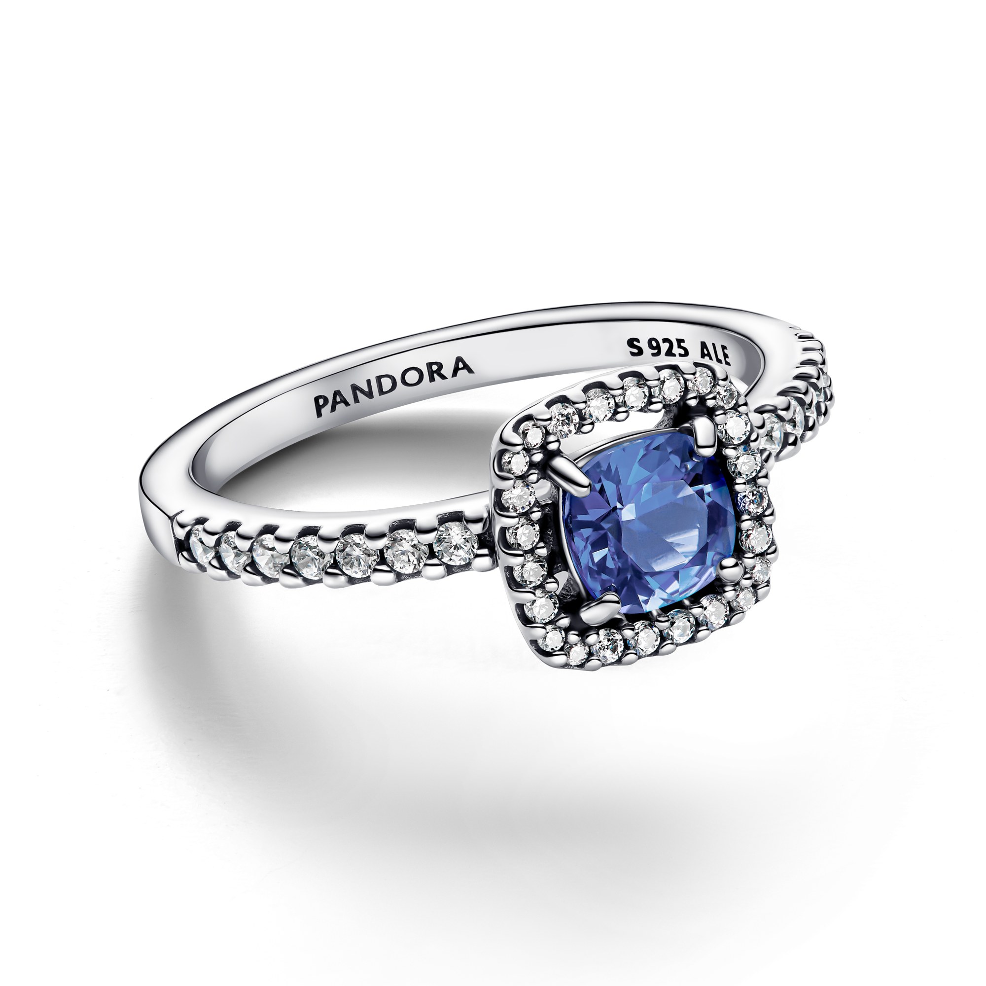 Pandora Ring aus Silber mit kornblumenblauem Kristall und klarem Zirkonia – Ansicht 2