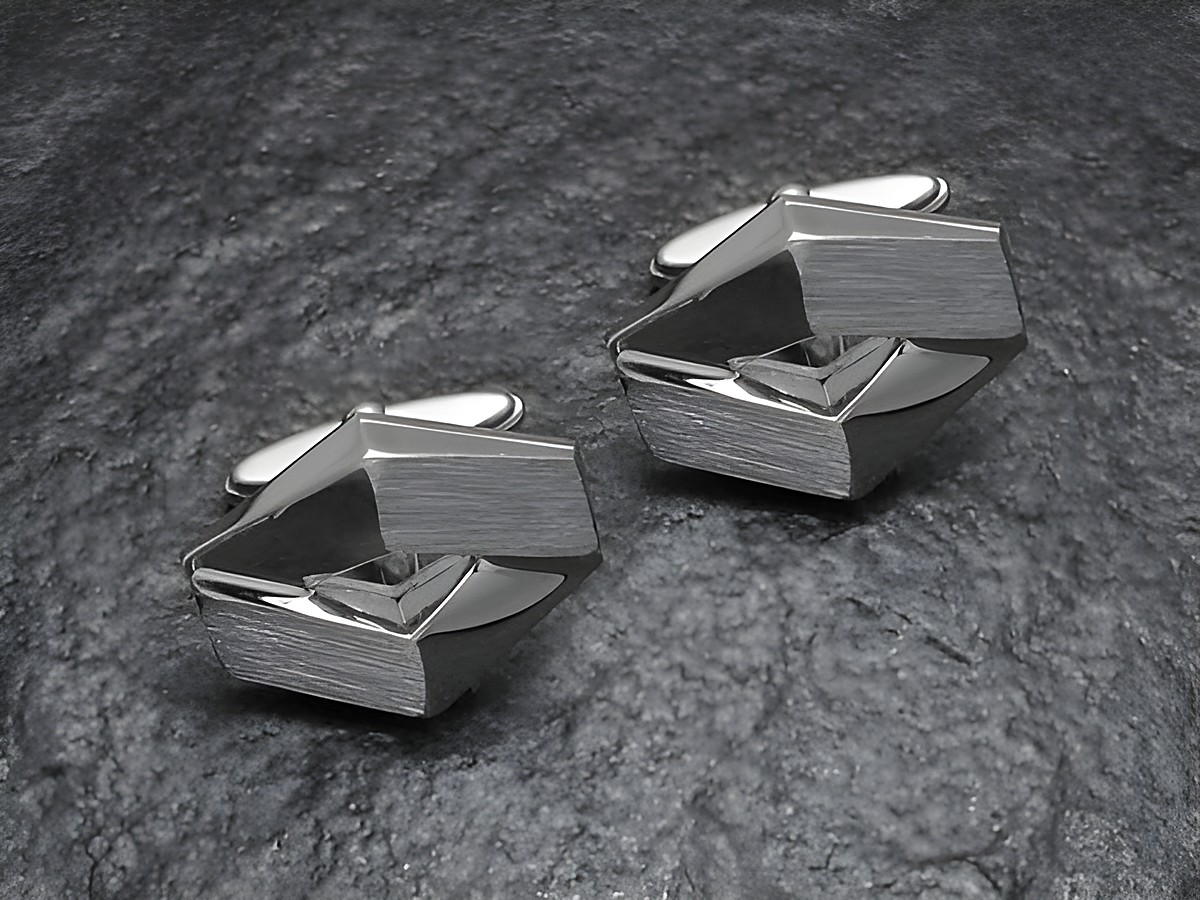 Manschettenknöpfe SILBER Modell EURO-24 neu von Juwelier Harnisch aus Echt Silber, markante Form mit brushed und polierten Oberflächen, elegant und modern, ideale Ergänzung für stilvolle Anlässe.