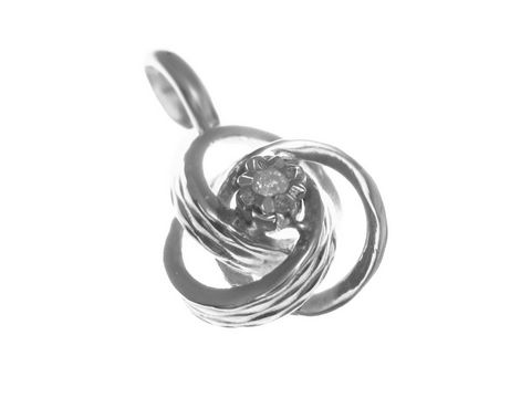 45114-0 Gold Anhänger mit einem Diamanten von 0,01 ct in Weißgold, hergestellt von Juwelier Harnisch, Diamanten & Brillianten, kunstvoll in einem geschwungenen Design.