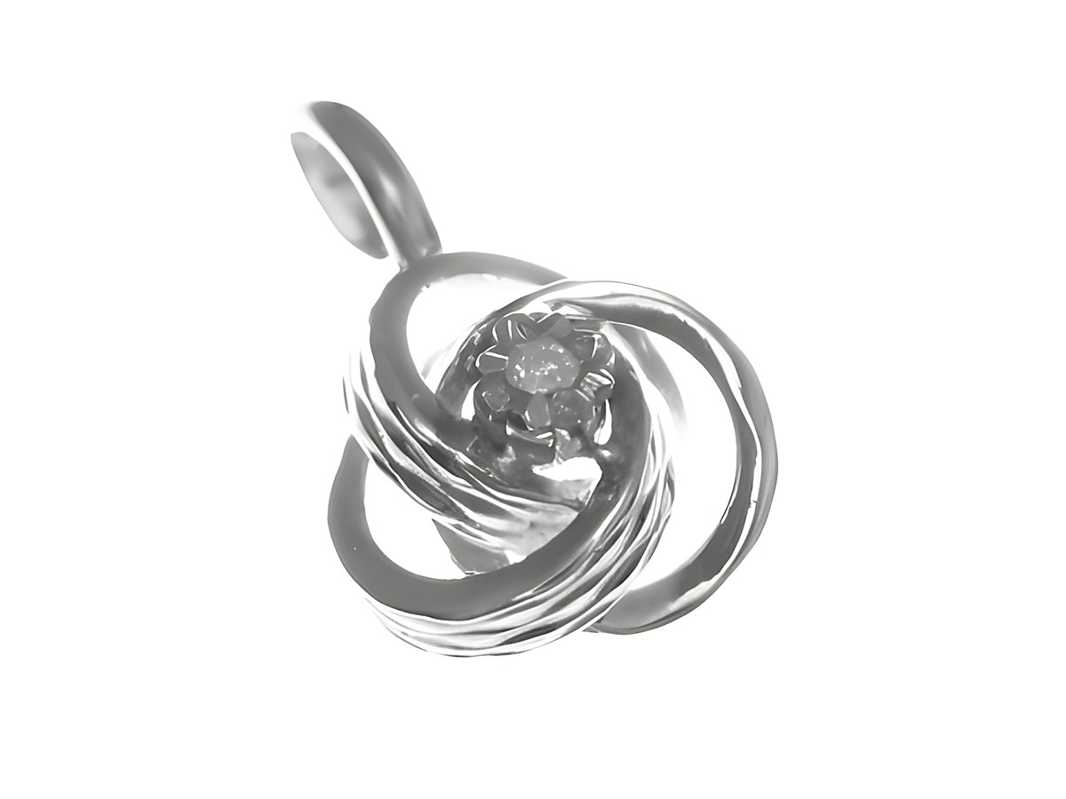 Gold Anhänger mit einem Diamanten von 0,01 ct in Weißgold, hergestellt von Juwelier Harnisch, Diamanten & Brillianten, kunstvoll in einem geschwungenen Design.